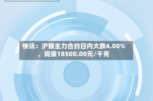 快讯：沪银主力合约日内大跌4.00%，现报18500.00元/千克