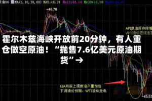 霍尔木兹海峡开放前20分钟，有人重仓做空原油！“抛售7.6亿美元原油期货”→