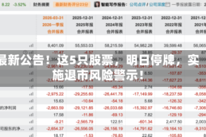 最新公告！这5只股票，明日停牌，实施退市风险警示！