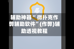 辅助神器“ 微扑克作弊辅助软件”(作弊)辅助透视教程