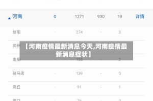 【河南疫情最新消息今天,河南疫情最新消息症状】
