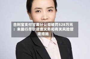 合利宝支付甘肃分公司被罚528万元：未履行尽职调查义务和有关风险管理措施