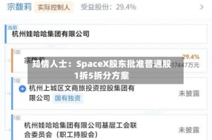 知情人士：SpaceX股东批准普通股1拆5拆分方案