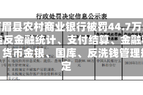 陕西眉县农村商业银行被罚44.7万元：违反金融统计、支付结算、金融科技、货币金银、国库、反洗钱管理规定