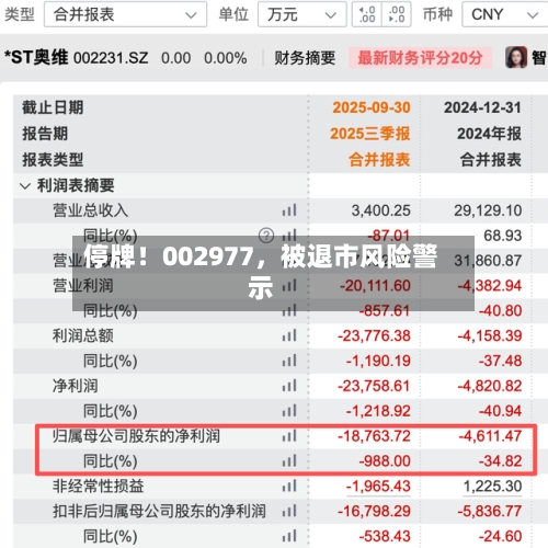 停牌！002977，被退市风险警示-第2张图片