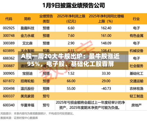 A股一周20大牛股出炉：最牛股涨近95%，电子股	、基础化工股霸屏-第3张图片