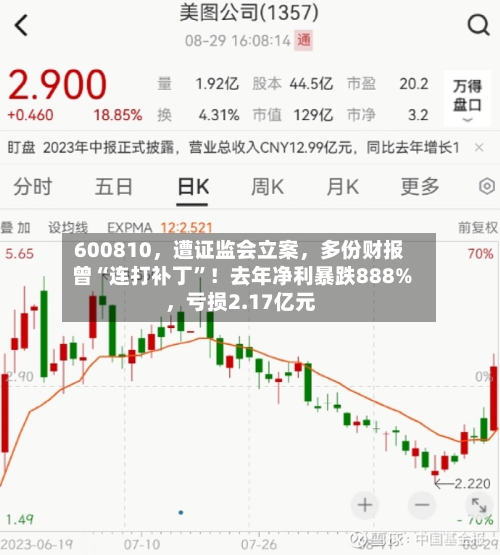 600810，遭证监会立案，多份财报曾“连打补丁”！去年净利暴跌888%	，亏损2.17亿元-第2张图片
