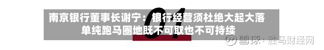 南京银行董事长谢宁：银行经营须杜绝大起大落 单纯跑马圈地既不可取也不可持续-第1张图片