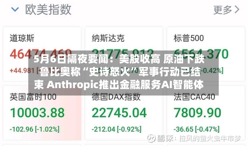 5月6日隔夜要闻：美股收高 原油下跌 鲁比奥称“史诗怒火”军事行动已结束 Anthropic推出金融服务AI智能体-第1张图片