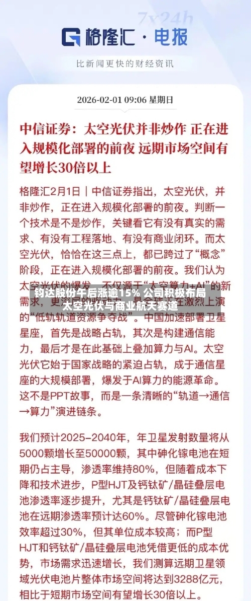 钧达股份午后涨逾15% 公司积极布局太空光伏与商业航天赛道-第1张图片