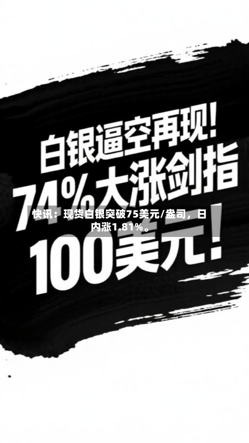 快讯：现货白银突破75美元/盎司，日内涨1.81%	。-第1张图片